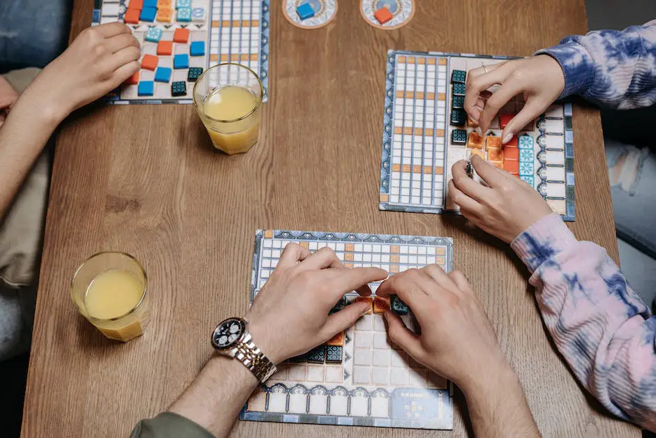 A group of people playing 7 Wonders board game