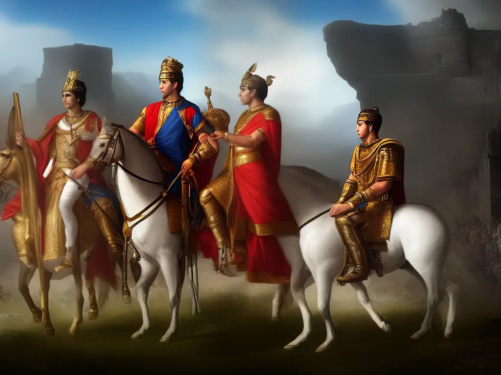 Illustration of historical figures, such as Caesar and Cleopatra, with special abilities in the 7 Wonders: Leaders expansion pack.