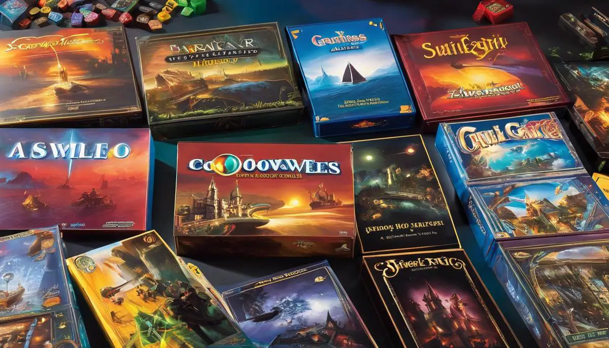 A collection of 90s board games showcasing the range of themes and gameplay.