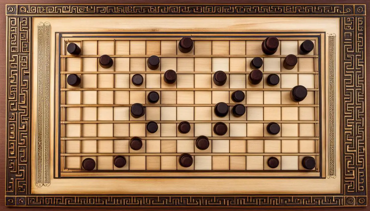 Ancient Greek Game of Five Lines - A board game with pieces strategically placed on a grid-like board.