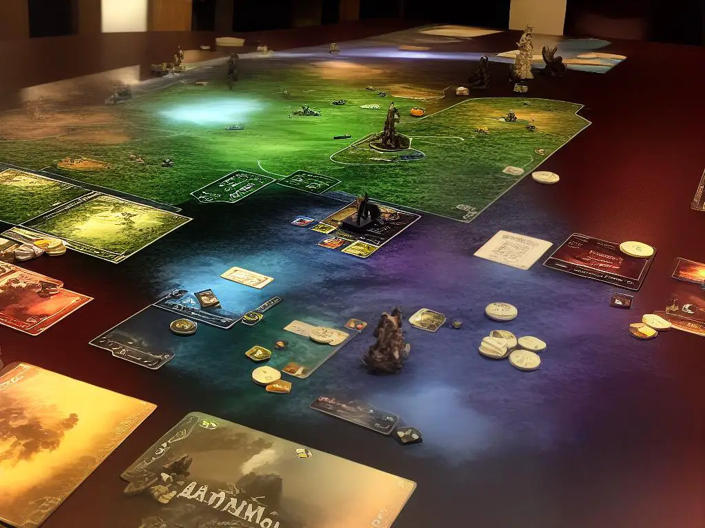 Image of the Arkham Horror board game set up on a table with players engaged in gameplay