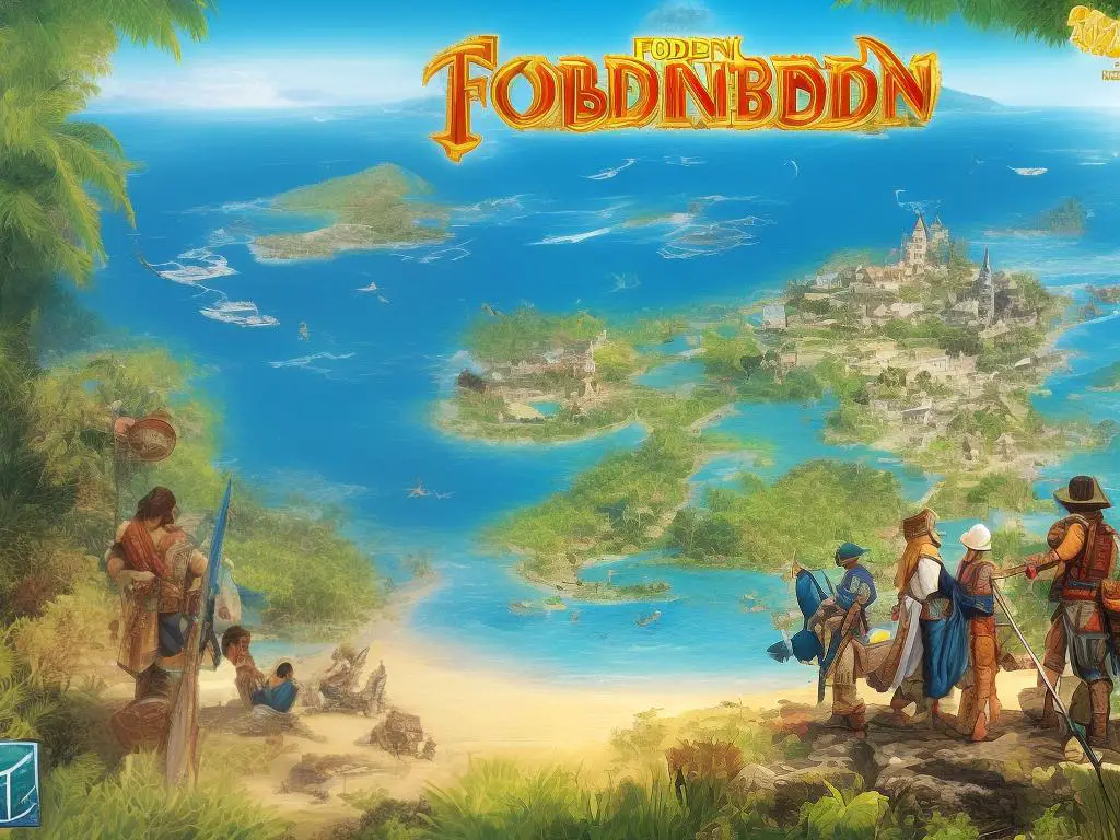 Forbidden Island board game image showing a sinking island, adventurers, and the four sacred treasures on the board