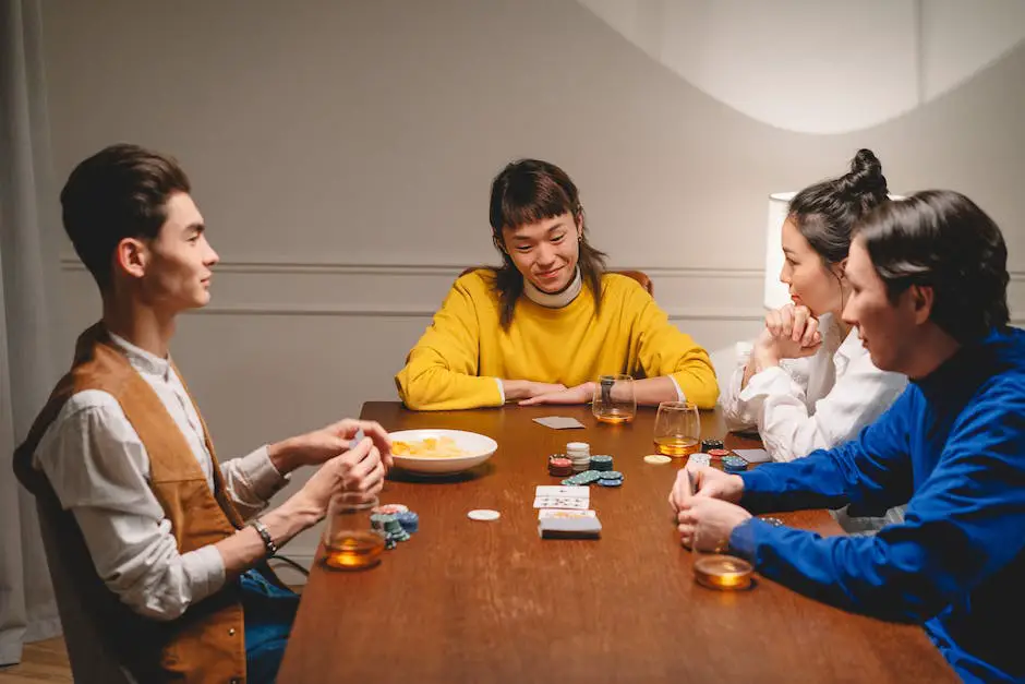 A group of people gathered around a table playing card game.