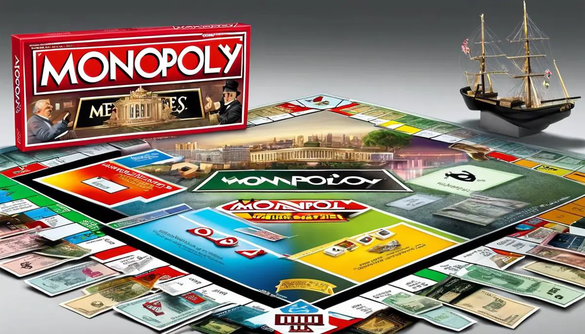 Image depicting the evolution of Monopoly over the decades, showcasing different versions and themes.