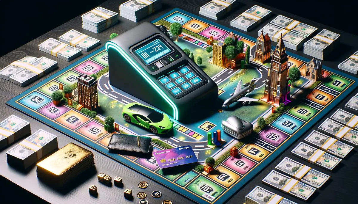 Monopoly Ultimate Rewards board game with modernized tokens and electronic banking unit