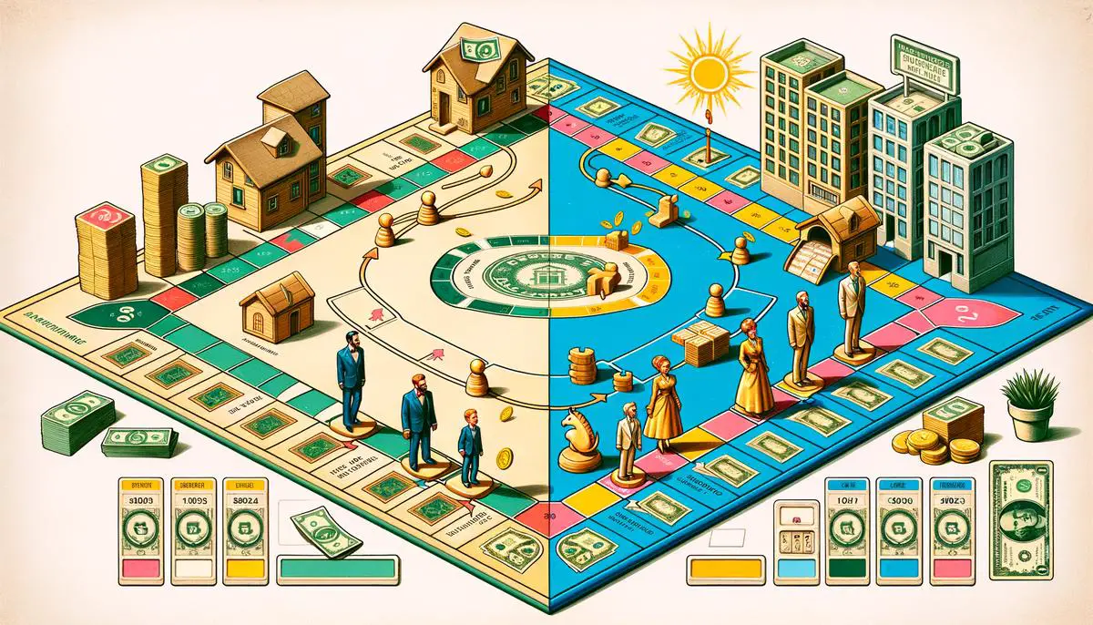 Illustration of a Monopoly board game evolution showing traditional to modern trends