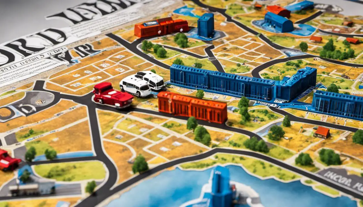 Image of the Scotland Yard board game with vibrant colors and intricate paths for visually impaired readers