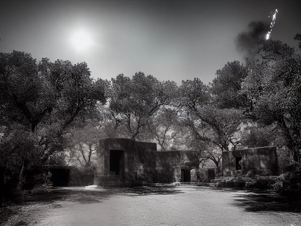 An image of a dark and foreboding tomb with flickering torches and mysterious shadows that hint at the danger that may lie within.