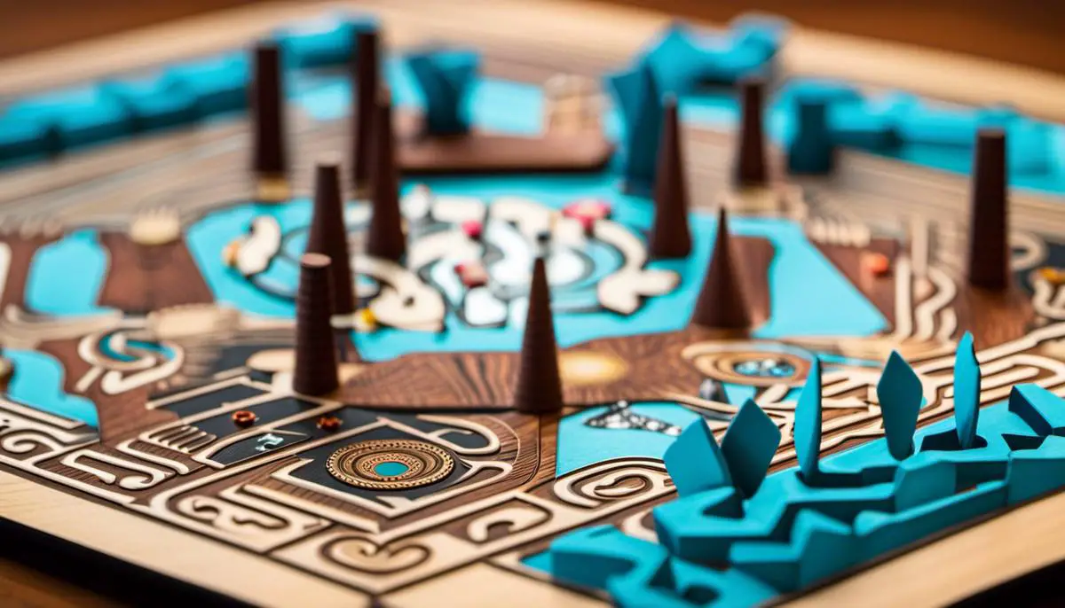 An image of a DIY Aztec board game with beautifully designed board and game pieces.