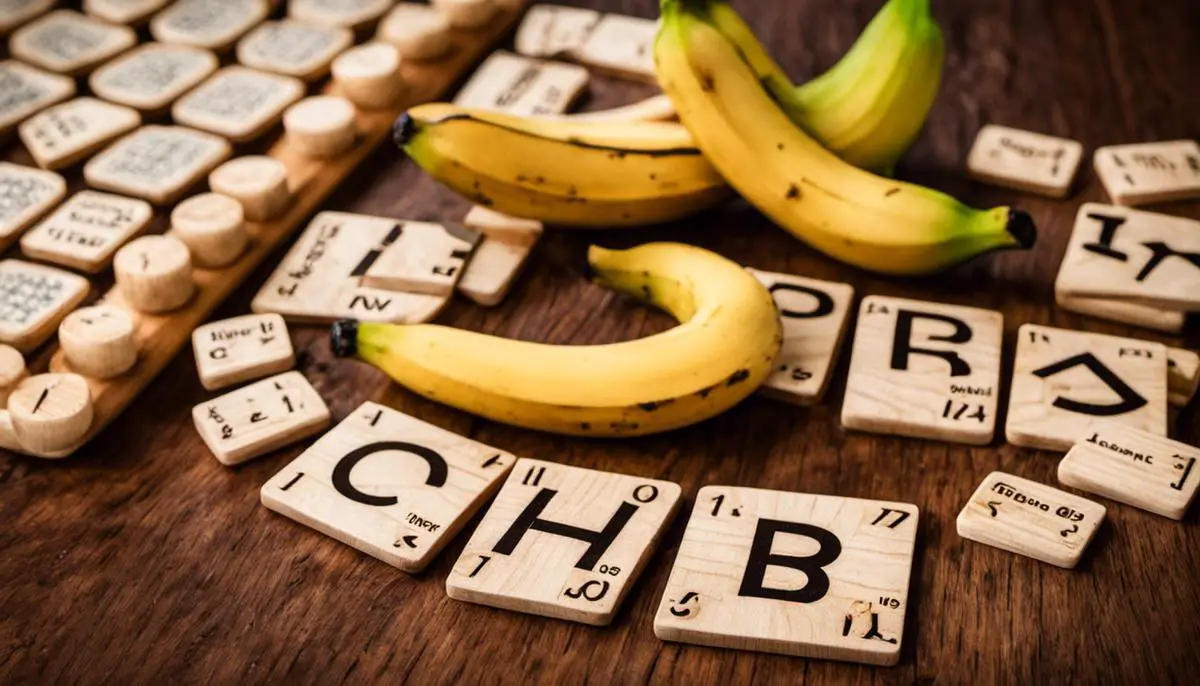 A set of Bananagrams tiles arranged in a grid