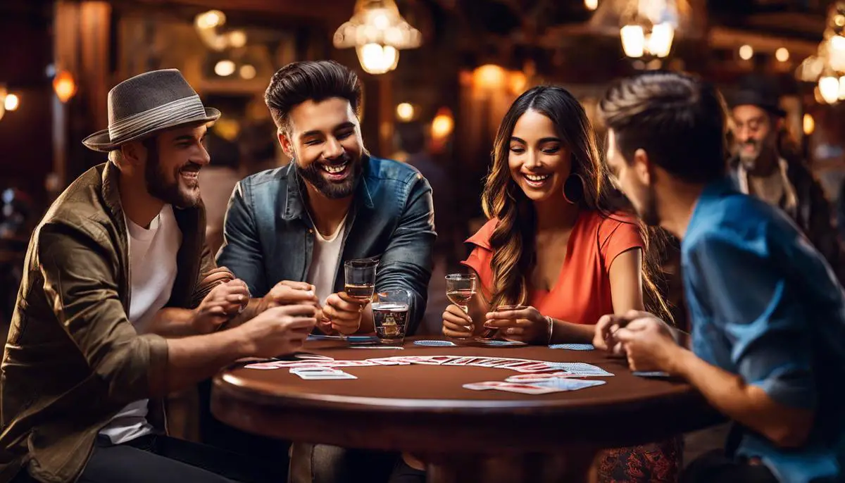 A group of people playing Bicycle card games, enjoying themselves and engaging in a fun and competitive atmosphere.