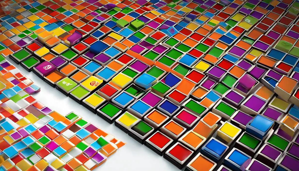 Illustration depicting different Blokus tiles and strategies in a vibrant and engaging manner