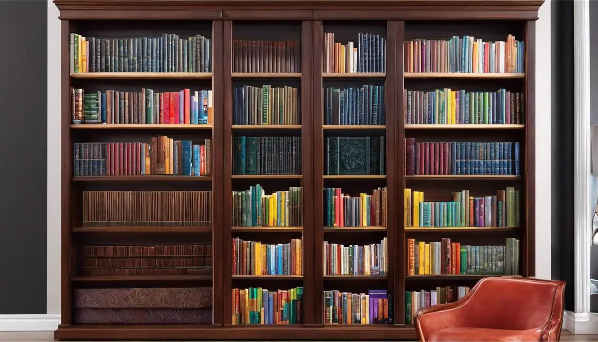 Image of a bookshelf filled with bookcase board games, showcasing their unique packaging design.