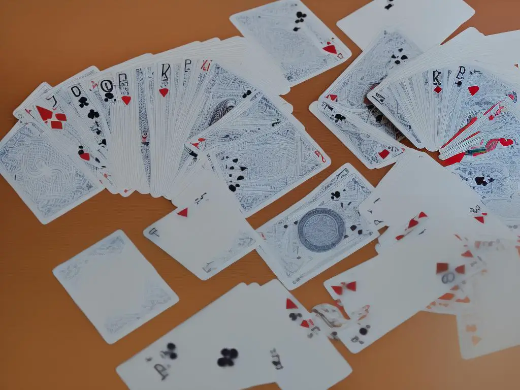 A image of a deck of cards spread out on a table with some of the cards flipped over indicating card counting.