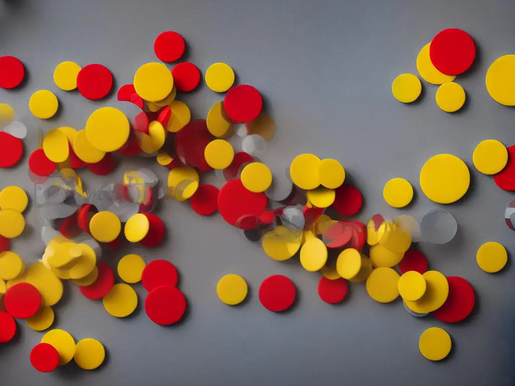 A vertical game board with yellow and red disks strategically placed in different patterns of connections.