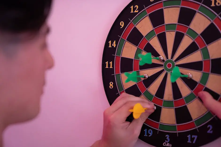 A person throwing a dart at a target board