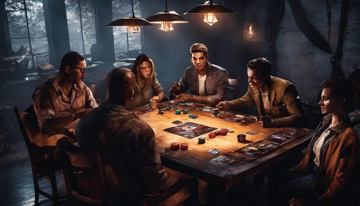 Image depicting players engaged in a board game session of Dead by Daylight: The Board Game, strategizing and having fun.