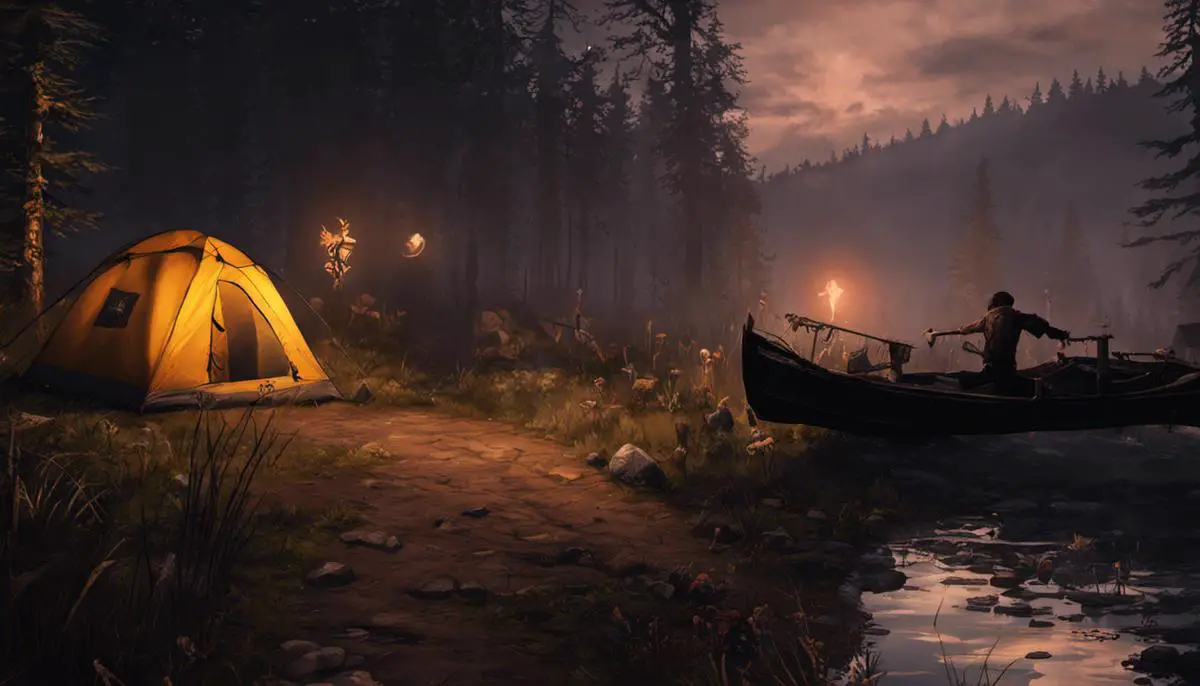 An image showing the concepts of 'Camping', 'Proxy Camping', and 'Tunneling' in Dead by Daylight