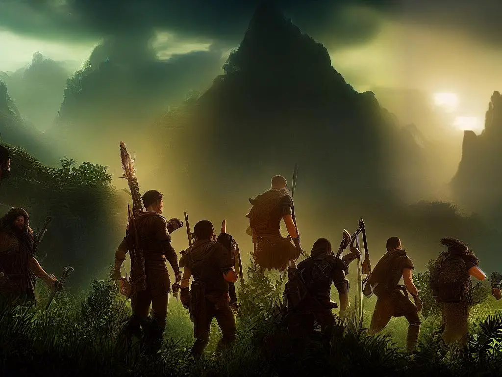 In the game, players embark on a journey to end the Death Curse in Tomb of Annihilation. The group of adventurers in this image are typical of a dungeons and dragons adventure 