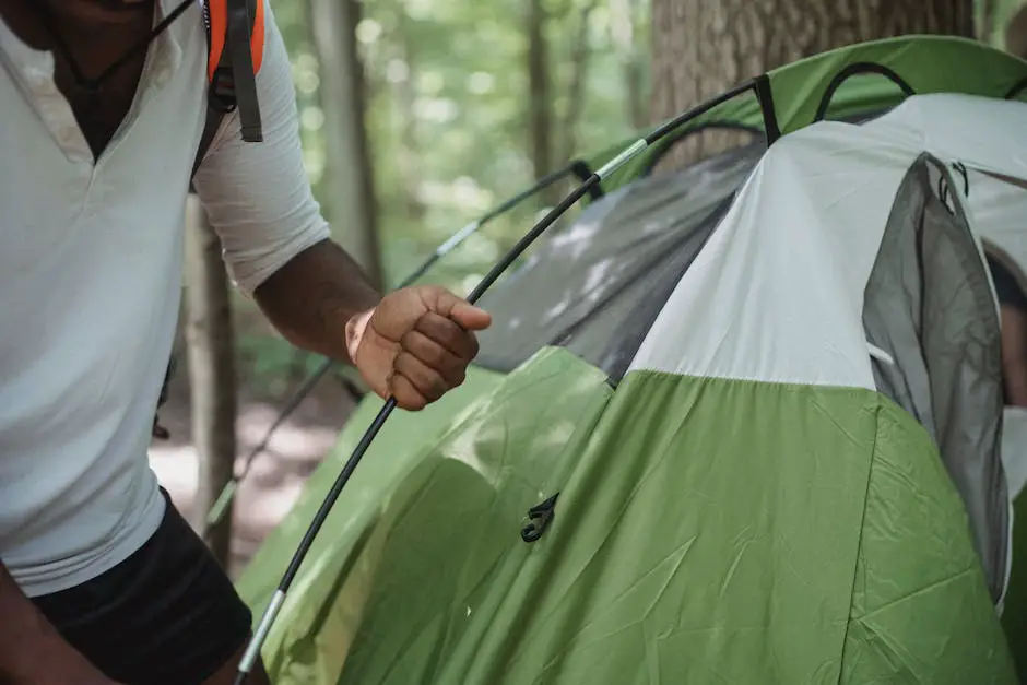 Illustration of a person setting up a tent in the wilderness