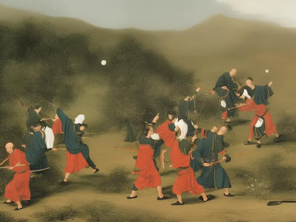 Illustration of Taoist monks battling ghosts in the game Ghost Stories
