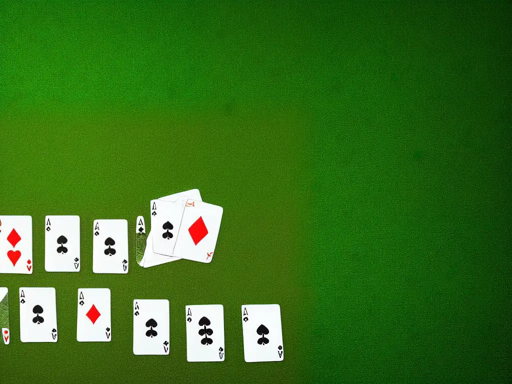 A deck of cards on a green background with trees in the background