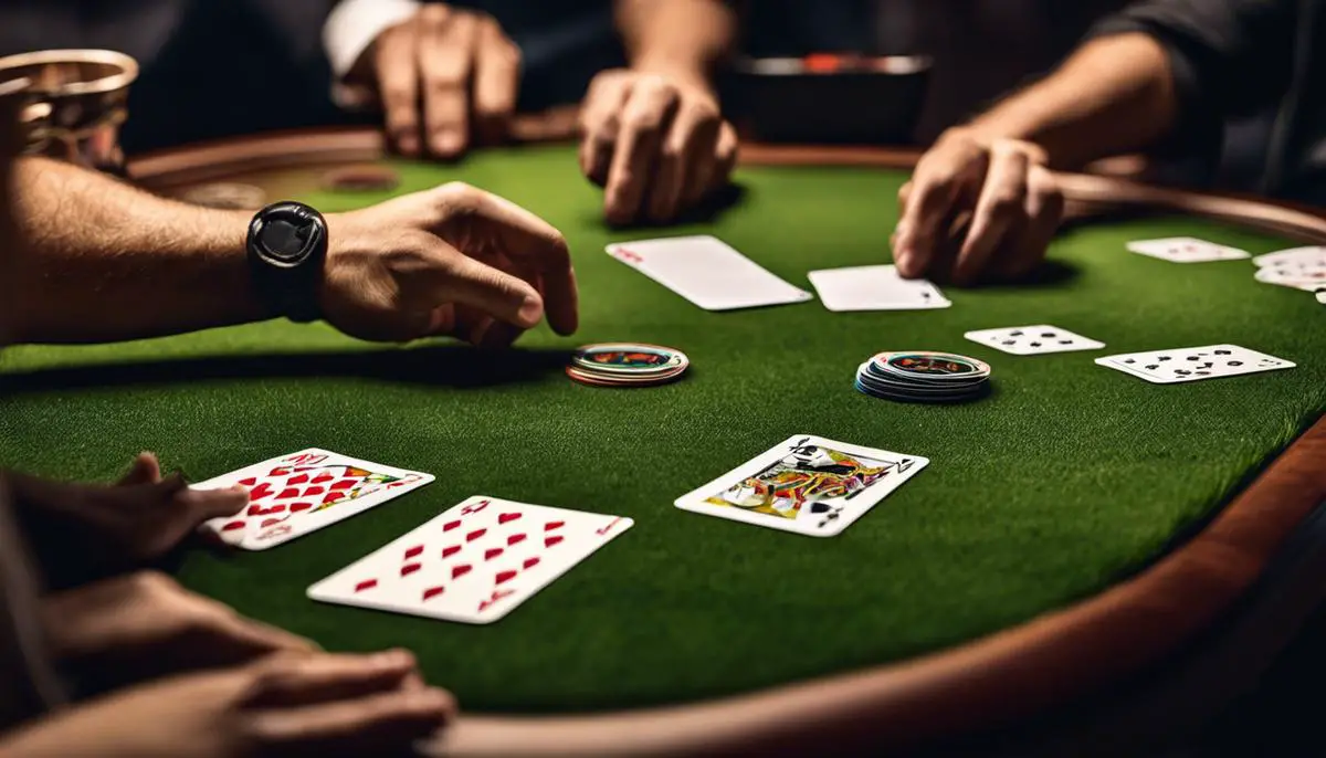 An image of a Grass card game set up on a table with multiple players engaged in the game.