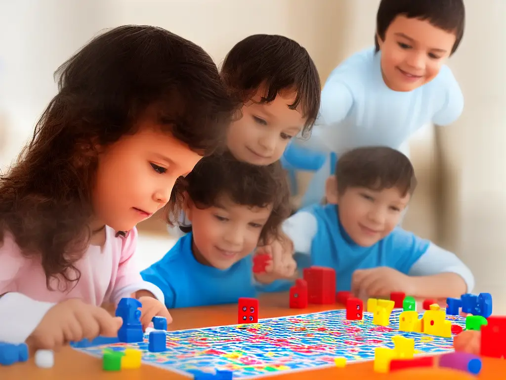 An image of two children playing a board game, focusing on a Guess Who game board.