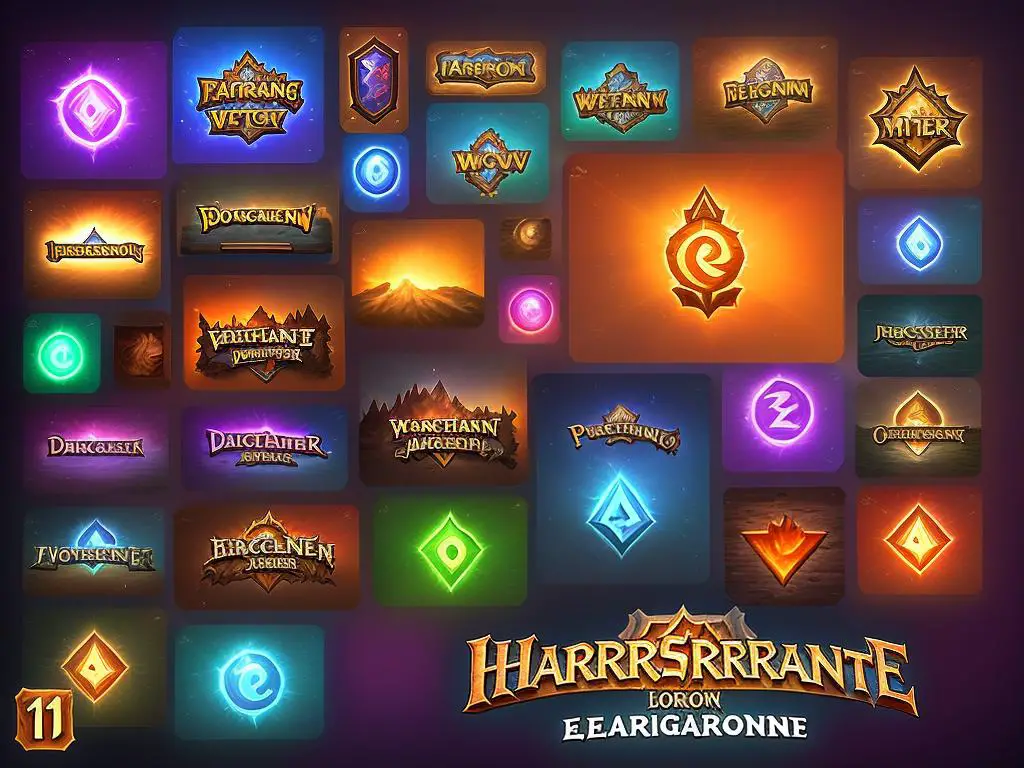 Illustration of different Hearthstone expansion logos