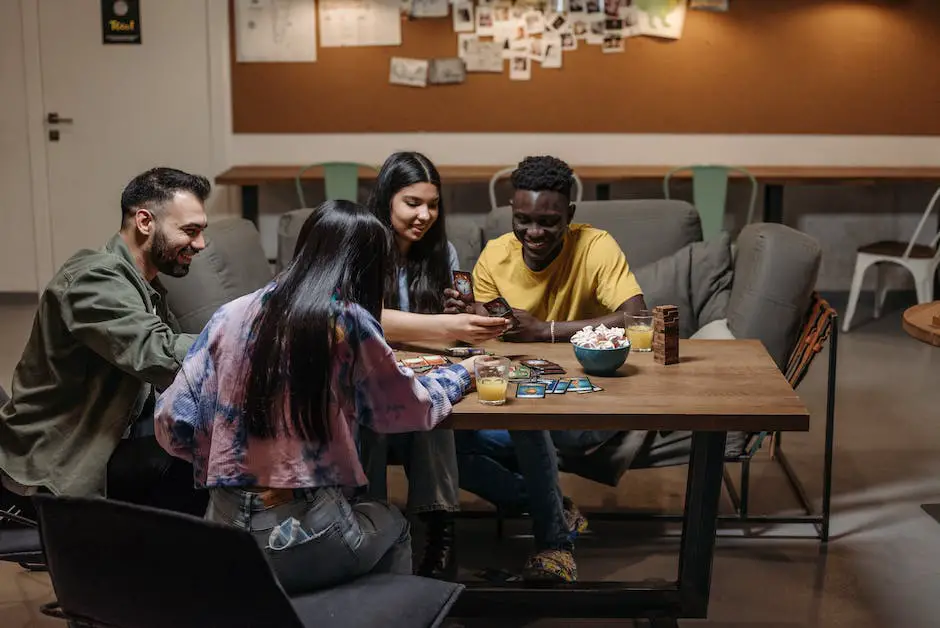 A group of friends playing the May I card game, smiling and having fun.