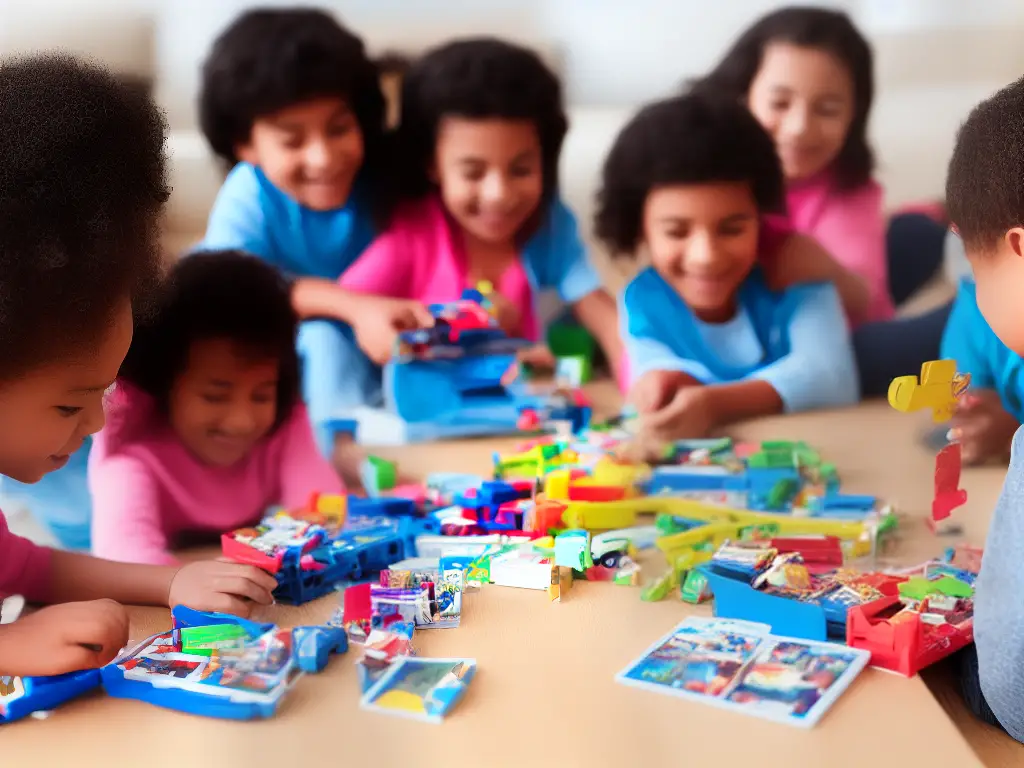 An image of a group of children playing with memory cards on a table