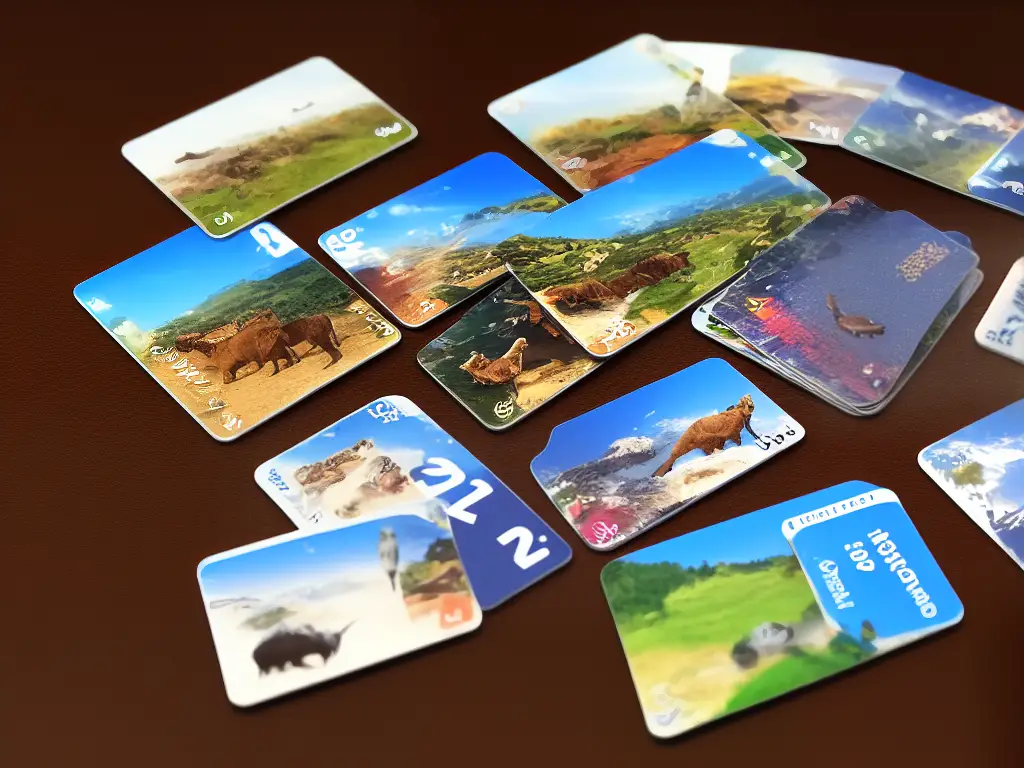 An example image of a memory card game with various cards featuring animals, vehicles, and other objects on a table.