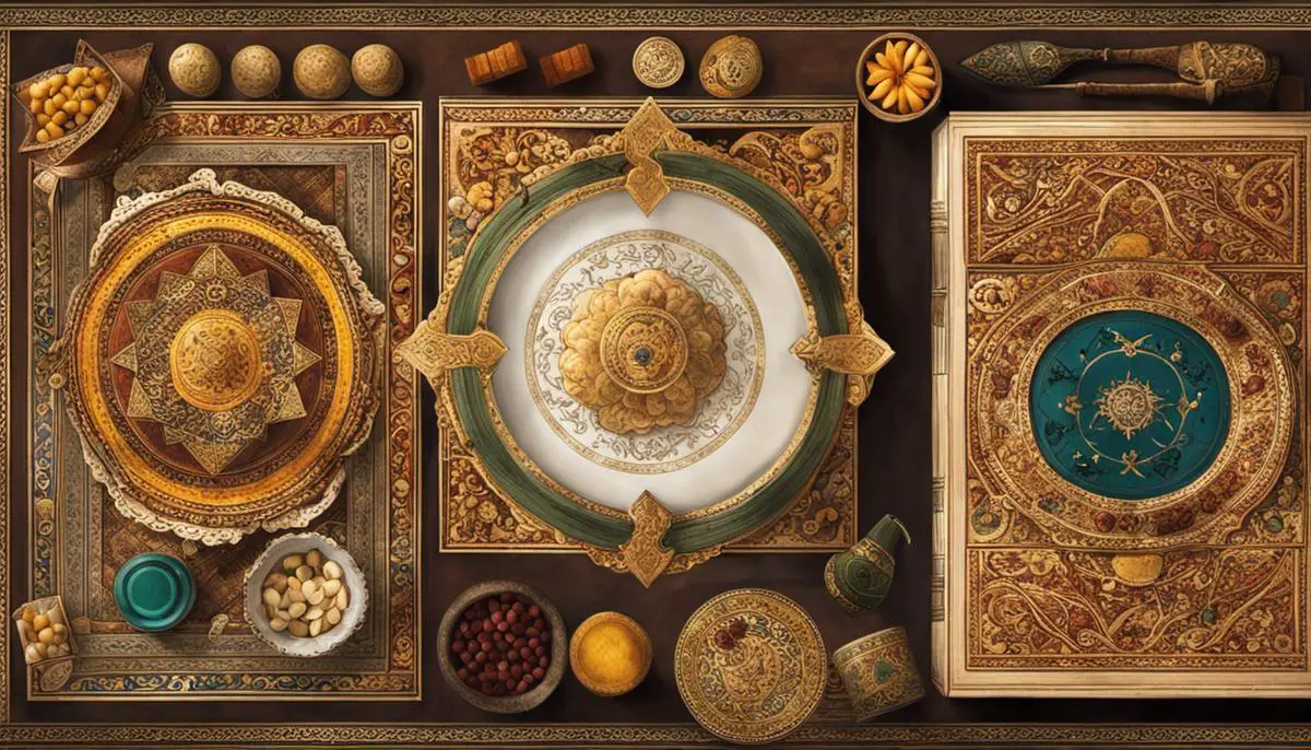 Illustration depicting various Persian board games including Shatranj, Backgammon, As-Nas, and Chatrang.