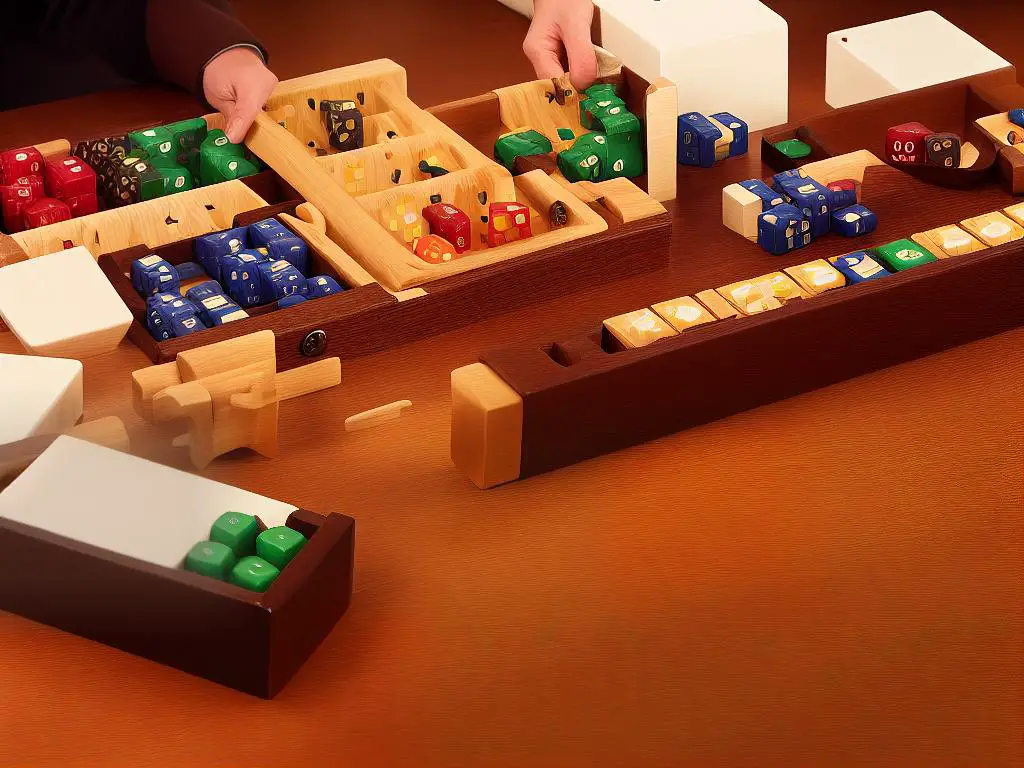 Shut the Box is a game with numbered tiles and dice. The aim of the game is to cover all of the tiles by rolling the dice and using different strategies.