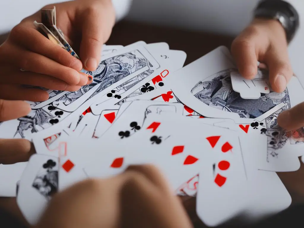 An illustration of a person holding poker cards and thinking of a strategy.