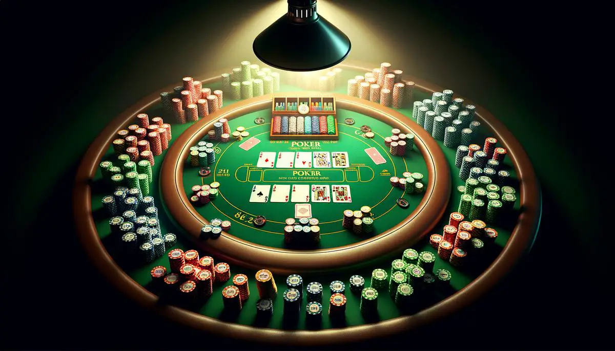 Image of a poker table with cards and chips, representing playing Texas Hold'em