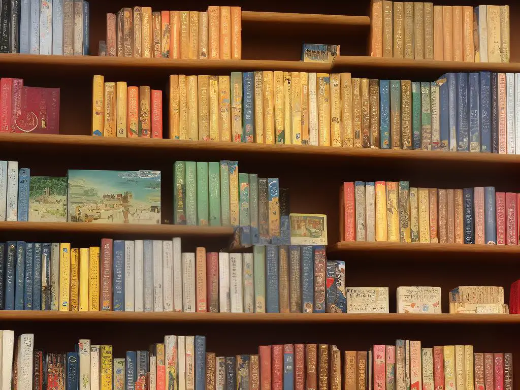 Vintage board games on a wooden shelf