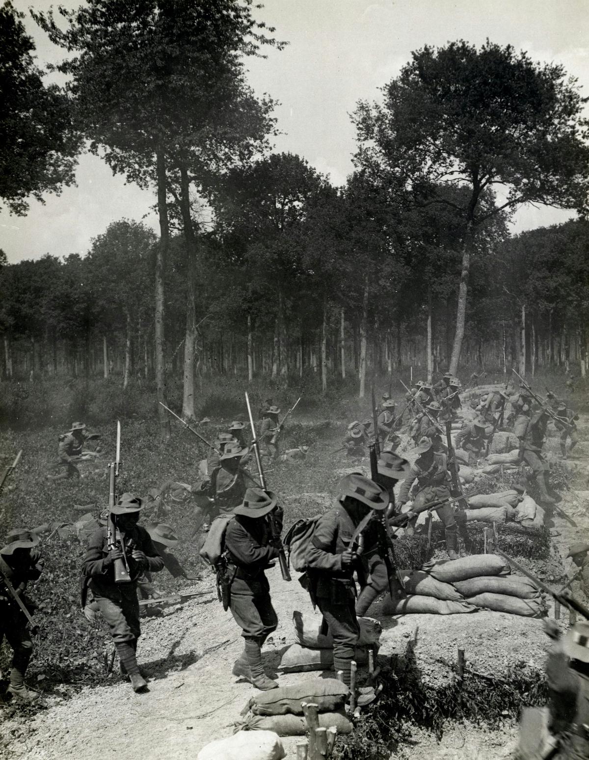 An image showing soldiers in World War II trenches